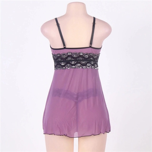 Babydoll Metallic Trim Rhinestone Accent G-String - Picture 7 of 7